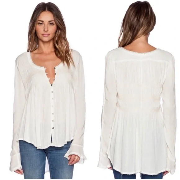 Free People Blue Bird Boho Blouse - Picture 1 of 16